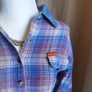 Waffle Vintage JORDASHE Plaid Button Down Worn Grunge 70s Soft Jewel Tone